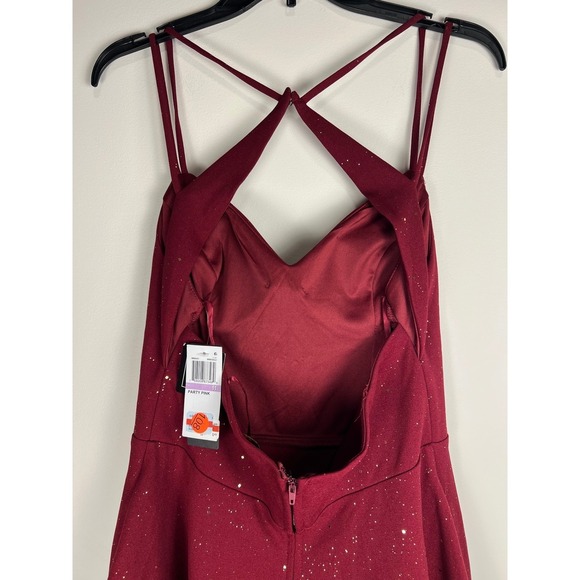 City Studio Wine Gold Glitter Criss Cross Back Fit Flare Dress Junior Size 11 - Picture 6 of 14